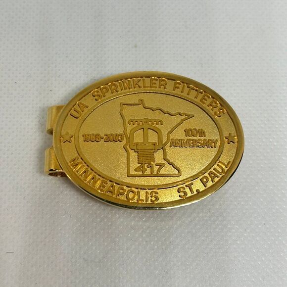 UA Sprinkler Fitters Union Gold Tone Money Clip Minneapolis Minnesota - Picture 1 of 2